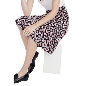 J Crew Heart Print Pleated Novy Blue Red Crepe Skirt Women Size 10 Like NEW